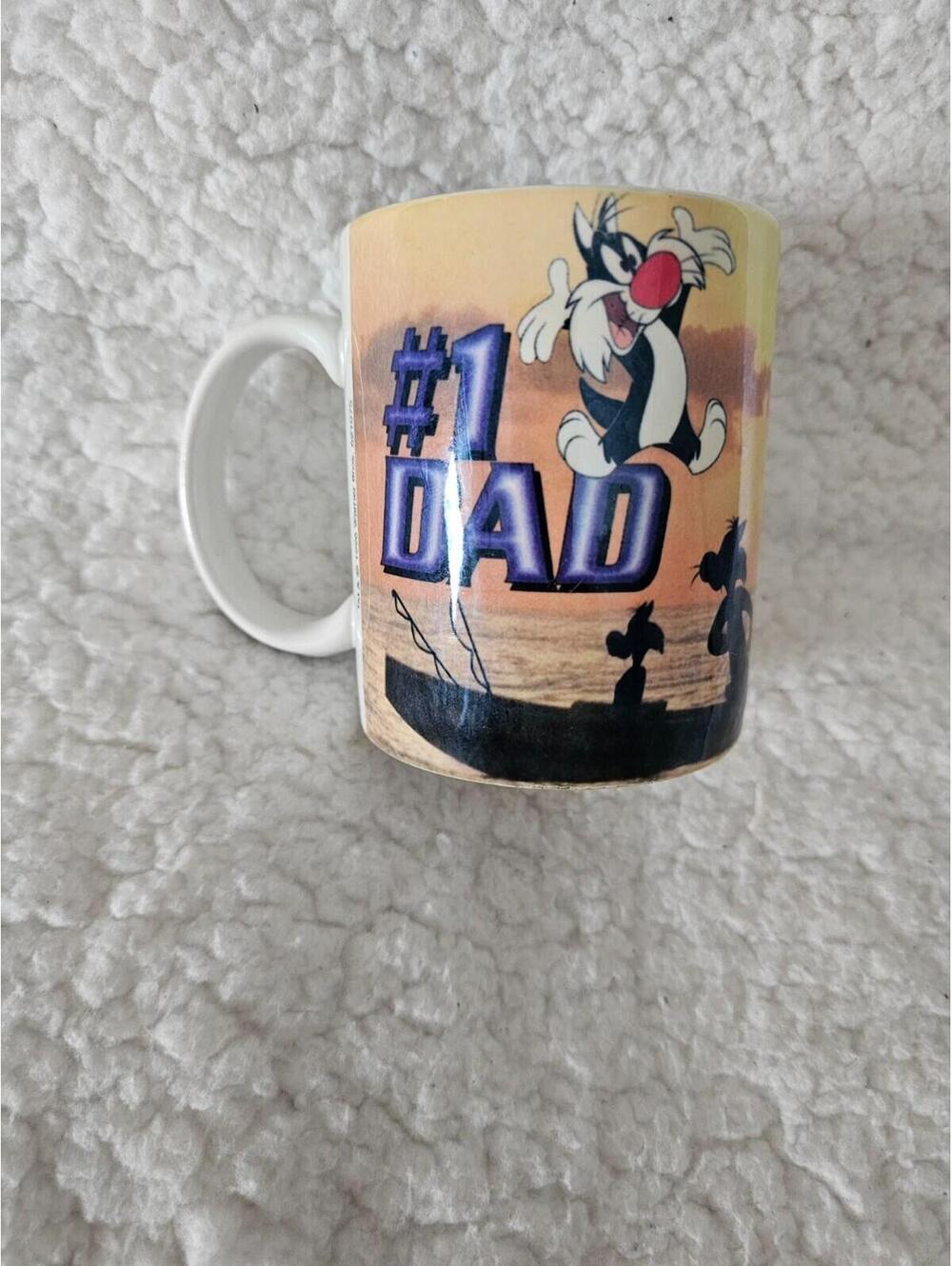 1997 Vintage Looney Tunes #1 Dad Coffee Mug Sylvester The Cat 4" Warner Bros.
